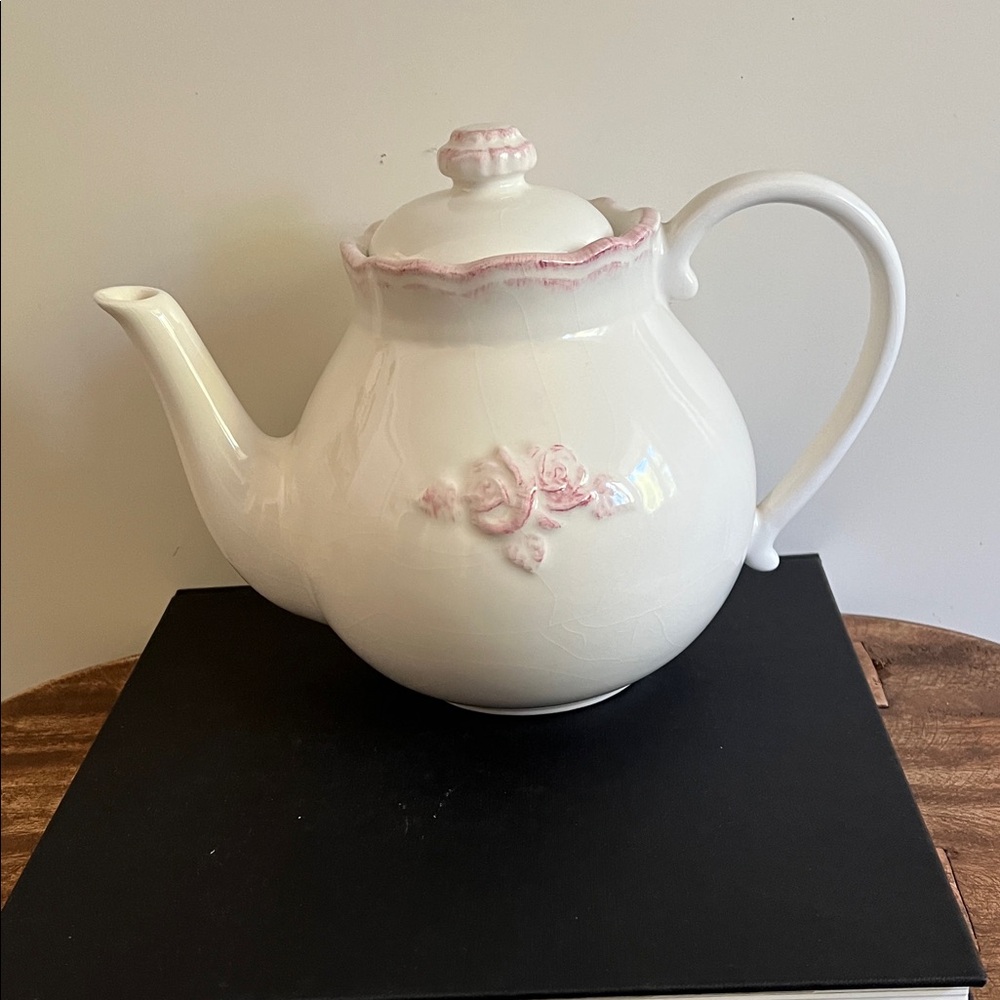 White Teapot with Pink Floral Design
